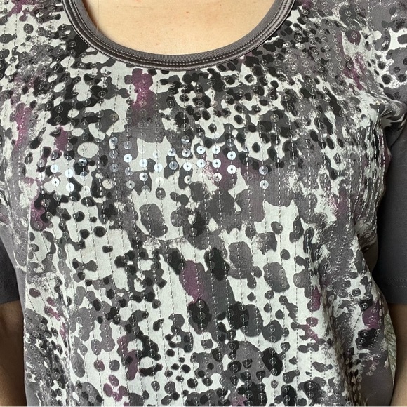 Gerry Weber Short Sleeves Brown Sequined Fitted Top Tee Shirt Sweetheart Neck L - Picture 5 of 12